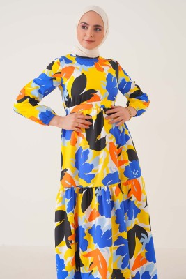 Yaz Renkleri Serisi Saks Elbise - Thumbnail