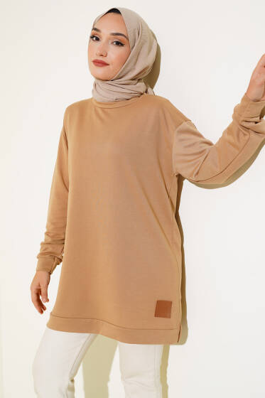 Yazı Baskı Armalı Tunik Camel - Yılın Fırsatı