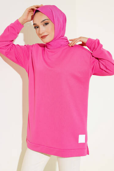 Yazı Baskı Armalı Tunik Fuşya - Yılın Fırsatı