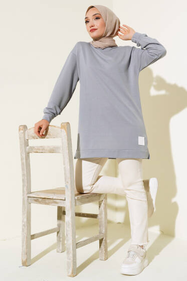 Yazı Baskı Armalı Tunik Gri - Tunik