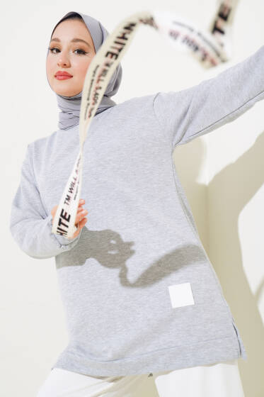 Yazı Baskı Armalı Tunik Melanj Gri - Yılın Fırsatı