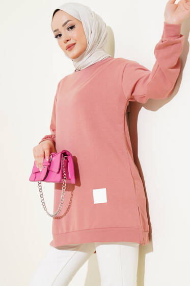 Yazı Baskı Armalı Tunik Pudra - Yılın Fırsatı