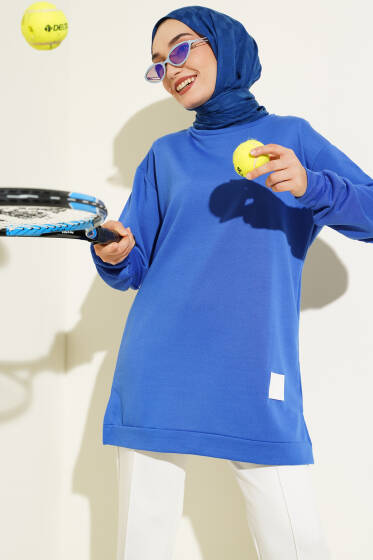 Yazı Baskı Armalı Tunik Saks - Yılın Fırsatı