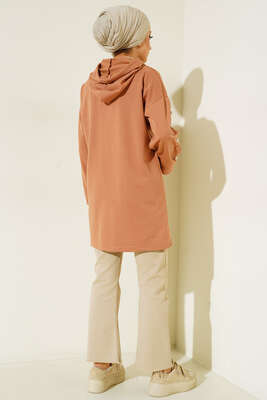Yazı Baskılı Kolları Düğmeli Tunik Camel - Tunik
