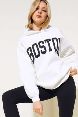 Yazı Baskılı Oversize Sweatshirt Beyaz 