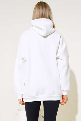 Yazı Baskılı Oversize Sweatshirt Beyaz - Kadın Giyim Modelleri