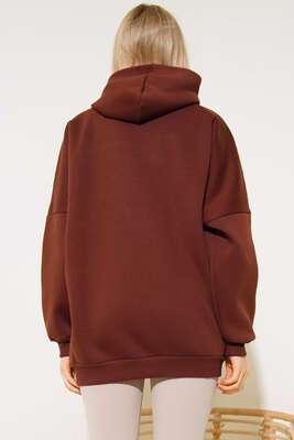 Yazı Baskılı Oversize Sweatshirt Kahve - Kadın Giyim Modelleri