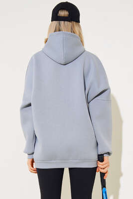 Yazı Baskılı Oversize Sweatshirt Kayrak Grisi - Kadın Giyim Modelleri