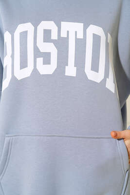 Yazı Baskılı Oversize Sweatshirt Kayrak Grisi - Kadın Giyim Modelleri
