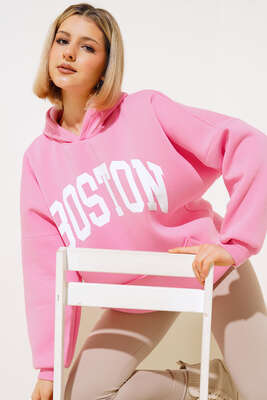 Yazı Baskılı Oversize Sweatshirt Pembe 