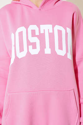 Yazı Baskılı Oversize Sweatshirt Pembe - Kadın Giyim Modelleri