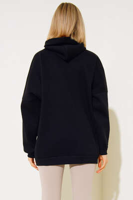 Yazı Baskılı Oversize Sweatshirt Siyah - Kadın Giyim Modelleri