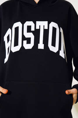 Yazı Baskılı Oversize Sweatshirt Siyah - Kadın Giyim Modelleri