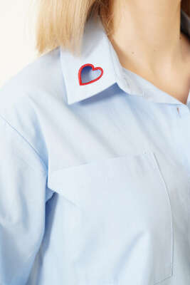 Yazı Nakışlı Tek Cepli Gömlek Mavi - Kadın Giyim Modelleri