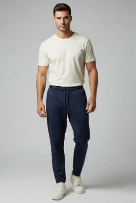 Yazılı Arka Cepli Erkek Eşofman Alt Petrol - Erkek Eşofman Alt