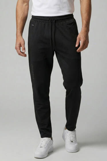 Yazılı Arka Cepli Erkek Eşofman Alt Siyah - Erkek Eşofman Alt