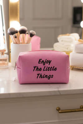 Yazılı Makyaj Çantası Pembe - NEW WELL