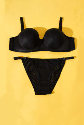 Yekpare Desteksiz Sütyen Takım Siyah - Yılın Fırsatı