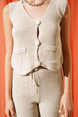 Yelekli Basic Triko İkili Takım Bej - Kadın Giyim Modelleri