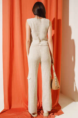 Yelekli Basic Triko İkili Takım Bej - Kadın Giyim Modelleri