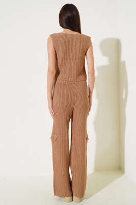 Yelekli Basic Triko İkili Takım Bisküvi - Kadın Giyim Modelleri