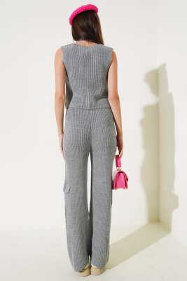 Yelekli Basic Triko İkili Takım Gri - Kadın Giyim Modelleri