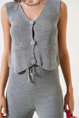 Yelekli Basic Triko İkili Takım Gri - Kadın Giyim Modelleri