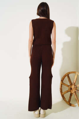 Yelekli Basic Triko İkili Takım Kahve - Kadın Giyim Modelleri