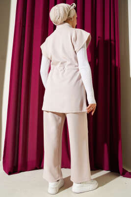 Yelekli Bel Lastik Detaylı İkili Takım Bej - İkili Takım