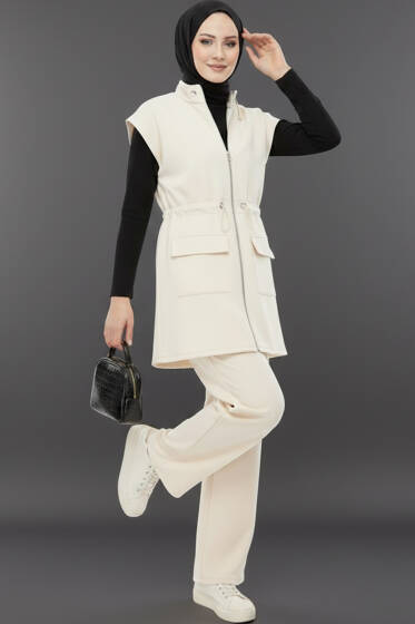 Yelekli Bel Lastik Detaylı İkili Takım Taş - İkili Takım