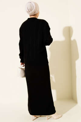 Yelekli Elbiseli Triko İkili Takım Siyah - İkili Takım