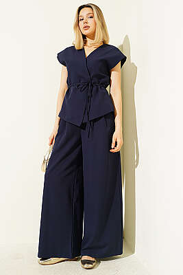 Yelekli İp Kuşaklı İkili Takım Lacivert 