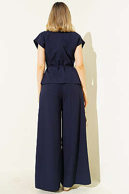 Yelekli İp Kuşaklı İkili Takım Lacivert - Kadın Giyim Modelleri