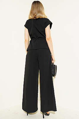 Yelekli İp Kuşaklı İkili Takım Siyah - Kadın Giyim Modelleri