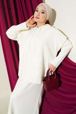 Yelekli Jile Elbise Triko İkili Takım Ekru - İkili Takım