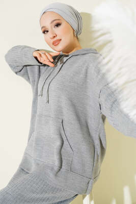 Yelekli Jile Elbise Triko İkili Takım Gri - İkili Takım