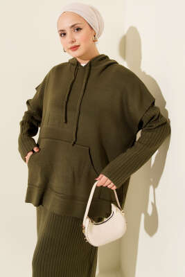 Yelekli Jile Elbise Triko İkili Takım Haki - İkili Takım