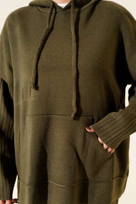 Yelekli Jile Elbise Triko İkili Takım Haki - İkili Takım