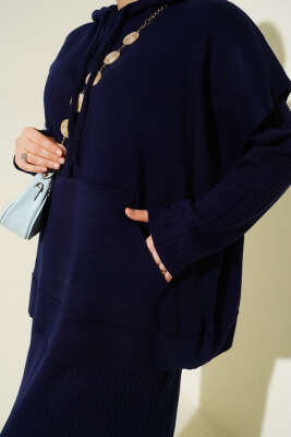 Yelekli Jile Elbise Triko İkili Takım Lacivert - İkili Takım