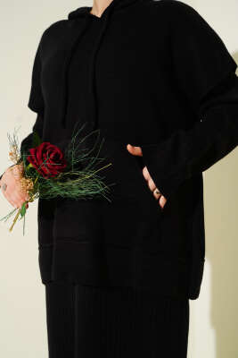 Yelekli Jile Elbise Triko İkili Takım Siyah - İkili Takım