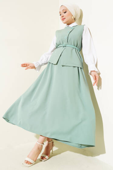 Yelekli Kemerli Etekli Basic İkili Takım Mint - İkili Takım