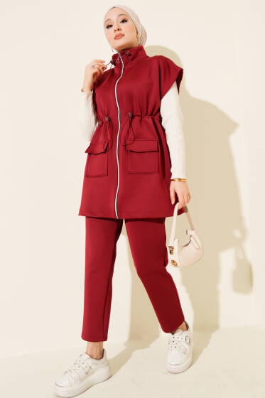 Yelekli Scuba İkili Takım Bordo - İkili Takım