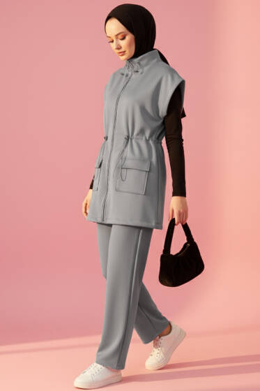 Yelekli Scuba İkili Takım Gri - İkili Takım