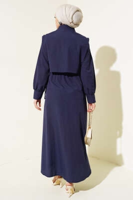 Yelekli Terikoton Elbise Lacivert - Tesettür Elbise