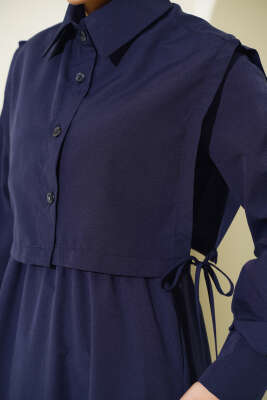 Yelekli Terikoton Elbise Lacivert - Tesettür Elbise