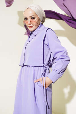 Yelekli Terikoton Elbise Lila - Tesettür Elbise