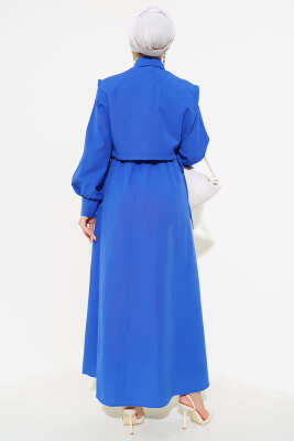 Yelekli Terikoton Elbise Saks - Tesettür Elbise