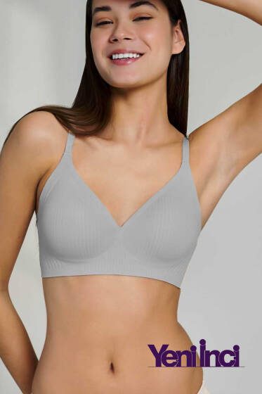 Yeni İnci Bra Woow İnce Çizgili Sütyen Gri - Toparlayıcı Sütyen / Minimizer Sütyen