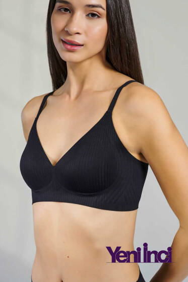 Yeni İnci Bra Woow İnce Çizgili Sütyen Siyah - Toparlayıcı Sütyen / Minimizer Sütyen