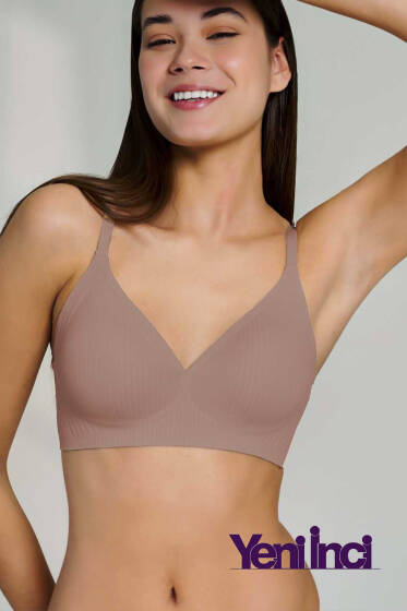 Yeni İnci Bra Woow İnce Çizgili Sütyen Vizon - Toparlayıcı Sütyen / Minimizer Sütyen